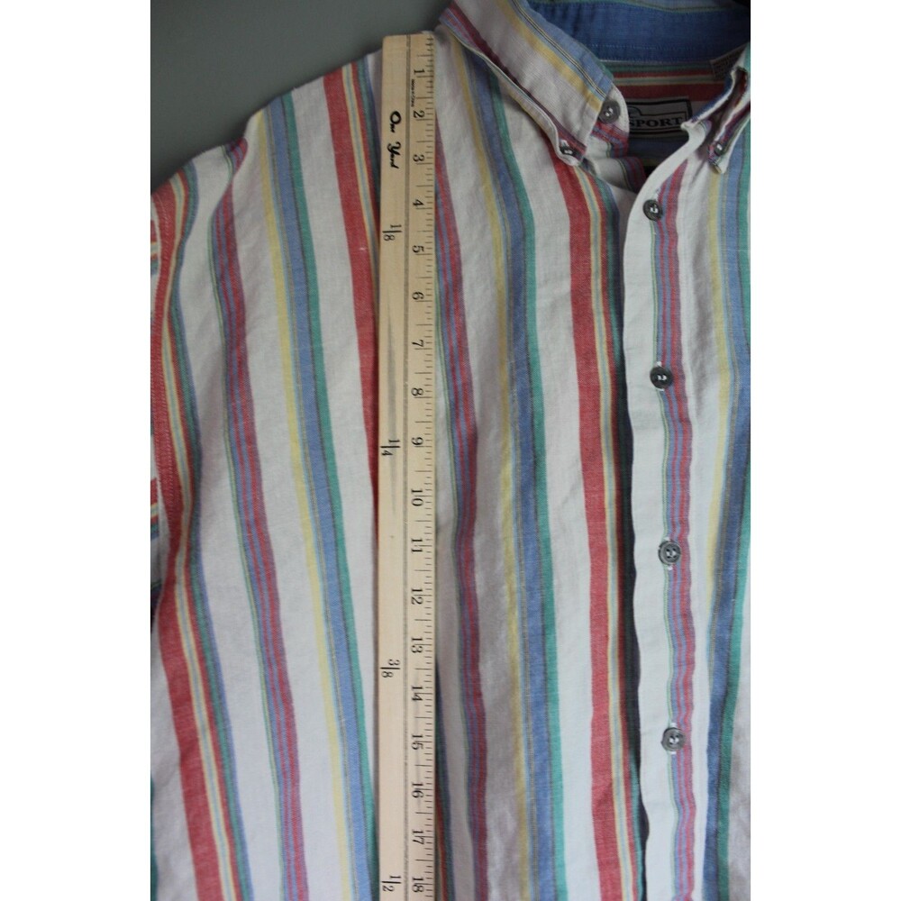 M.E. Sport Mens XL Short-sleeve Button-up Vertical Striped Shirt - Picture 11 of 14